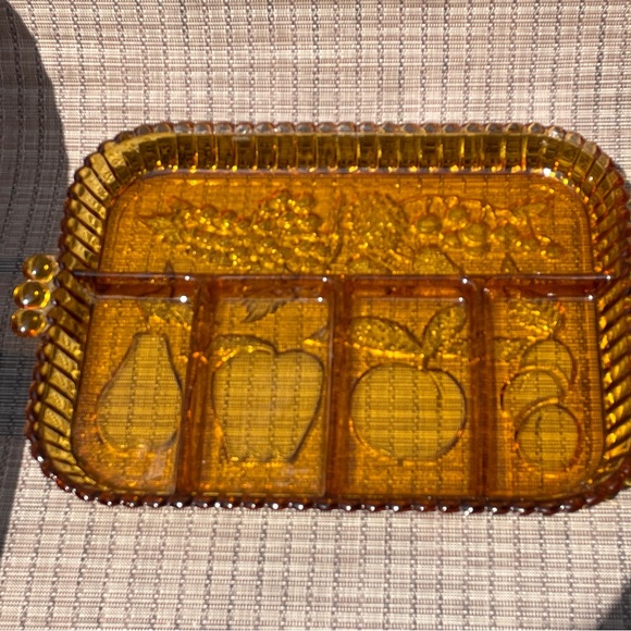 INDIANA GLASS AMBER DEPRESSION DIVIDED RELISH SERVING TRAY MID CENTURY MODERN - Picture 6 of 7